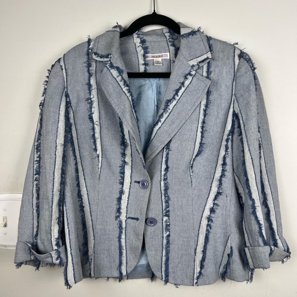 Maakif Denim Frayed Accent Blazer Jacket